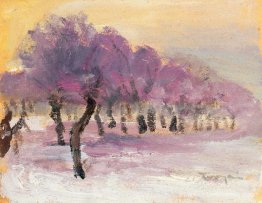 Paysage d'hiver avec des lumières violettes