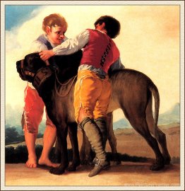 Garçons avec mastiff