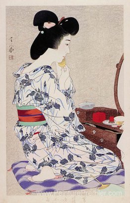 Dans un léger été kimono avec des iris