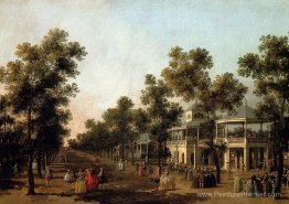 Vue de la grande promenade, des jardins Vauxhall, avec le pavill