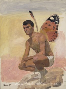 Homme aux ailes de papillon, assise, étudiez depuis la vie