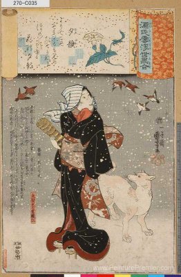 Bijin avec un chien dans la neige