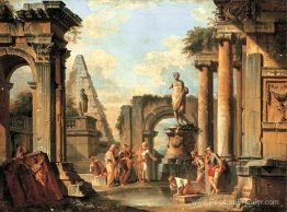 Un capriccio de ruines classiques avec des diogènes jetant sa ta