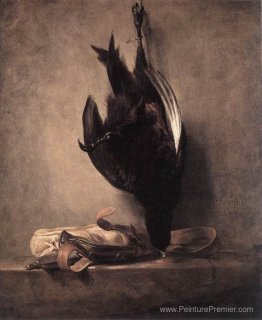 Nature morte avec faisan et sac de chasse mort