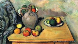 Nature morte, cruche et fruits sur une table