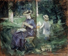 Femme et enfant dans un jardin