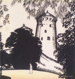 Silhouette féminine dans le fond du château