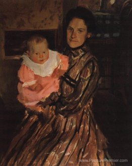 Portrait de Y.E. Kustodieva avec fils