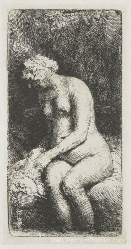 Femme nue assis (femme baignant ses pieds dans un ruisseau)