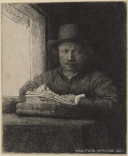 Autoportrait, dessin à une fenêtre