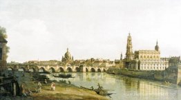 Vue de Dresde de la rive droite de l'Elbe avec le pont Augustus