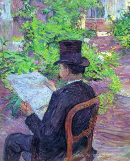 Désir Dehau Lire un journal dans le jardin