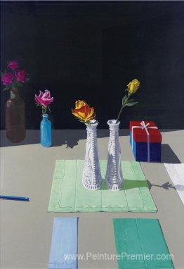 Nature morte avec serviettes et boîte cadeau