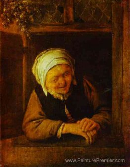 Une vieille femme par fenêtre