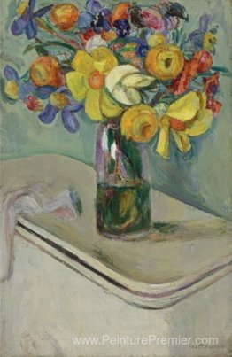 Fleurs. Vase sur un panier