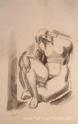 Femme assis nue avec la jambe gauche pliée