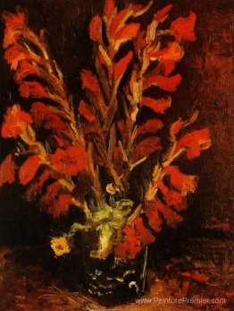 Vase avec glaïeri rouge