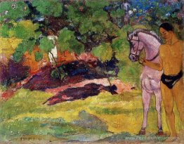 Dans le Grove vanille, homme et cheval (le rendez-vous)