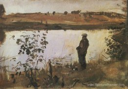 Artiste K. Korovin sur la rive de la rivière