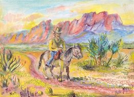 Cowboy dans les montagnes d'orgue, Nouveau-Mexique,