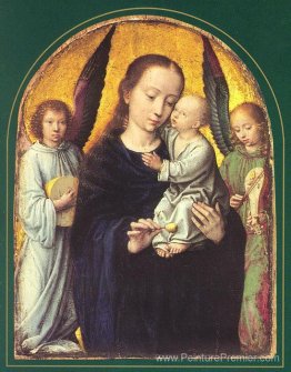 Marie et enfant avec deux anges faisant de la musique