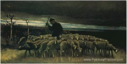 Berger avec un troupeau de moutons