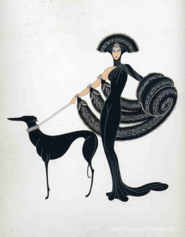Design de costume: femme vêtue de noir, avec des fourrures, un c