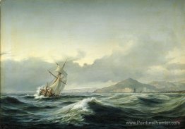 Paysage marin avec voilier en mer rugueuse