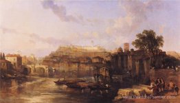 Rome, vue sur le Tiber regardant vers des monts Palatin et Avent