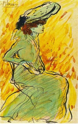 Femme assise en vert