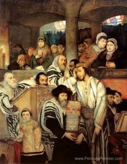 Juifs priant dans la synagogue sur Yom Kippour