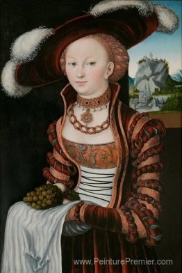 Portrait d'une jeune femme tenant des raisins et des pommes