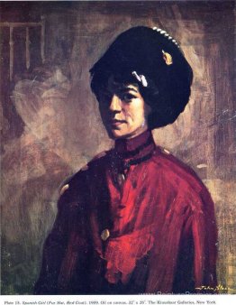 Fille espagnole (chapeau de fourrure, manteau rouge)