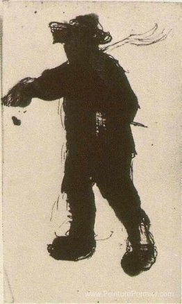 Silhouette d'un homme avec un râteau