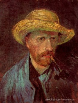 Autoportrait avec un chapeau de paille et une pipe