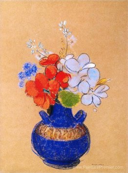 Fleurs dans un vase bleu