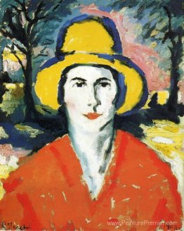 Portrait de femme en chapeau jaune