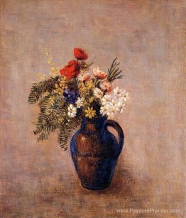 Bouquet de fleurs dans un vase bleu