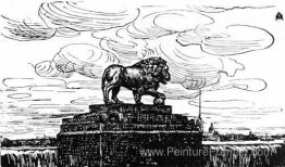 Le lion et la forteresse. Gravure de bois pour le magazine «mond