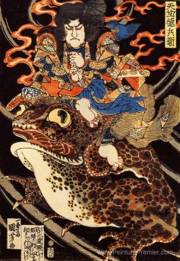 Tenjiku tokubei chevauchant un crapaud géant