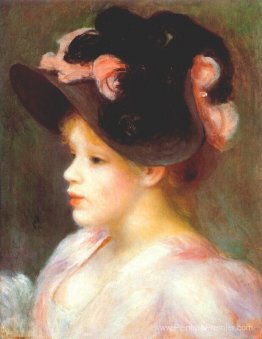 Fille avec un chapeau rose et noir