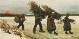 Cueilleurs de bois dans la neige