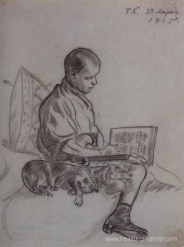 Garçon avec chien (portrait de Cyril Kustodiev, fils de l'artist