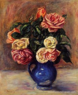 Roses dans un vase bleu