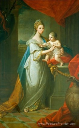 Portrait d'Augusta de Hanover avec son premier fils né Karl Geor