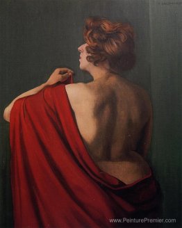 Femme avec châle rouge