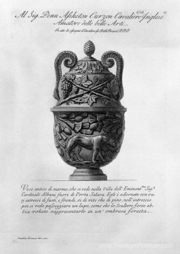 vase de marbre avec des vignes et du pin entrelacés et la figure