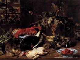 Nature morte avec du crabe, de la volaille et des fruits