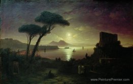 La baie de Naples à la nuit au clair de lune