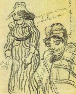 Croquis d'une dame avec une robe et un chapeau à rayures et d'un